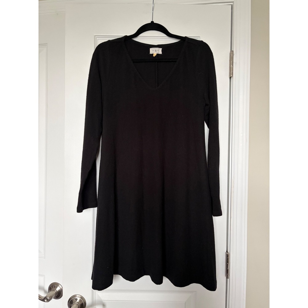 Lou & Grey Black Long Sleeve V-Neck Swing Dress Size M 469386
